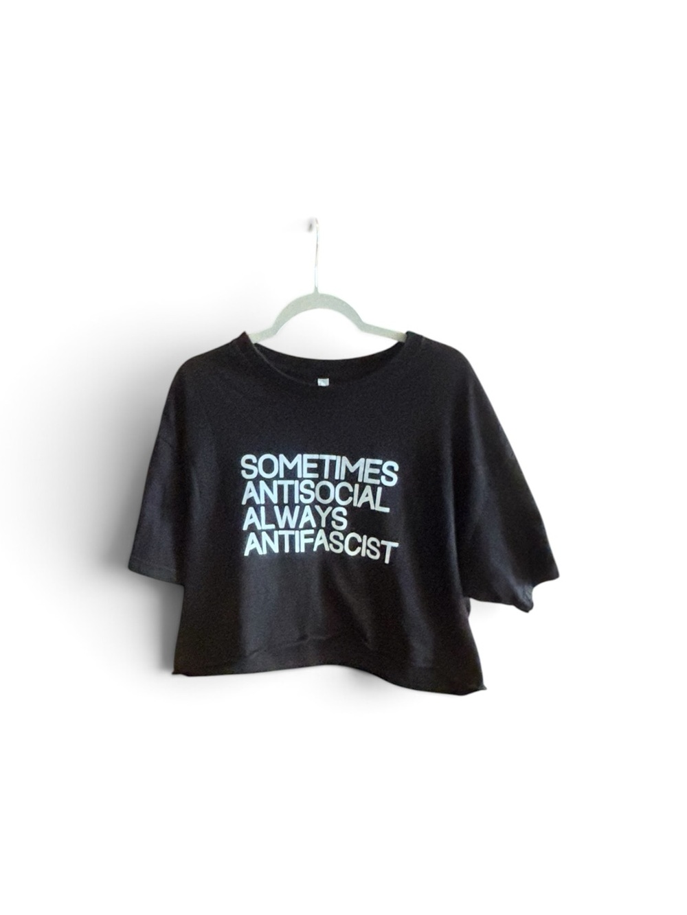 American Apparel Black Cropped Tee with White Graphic Text